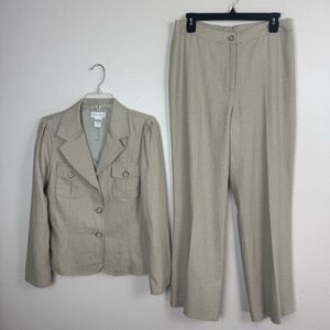 Worthington Linen Blend Woven Pantsuit Blazer Jacket Trousers Tan 10 Medium